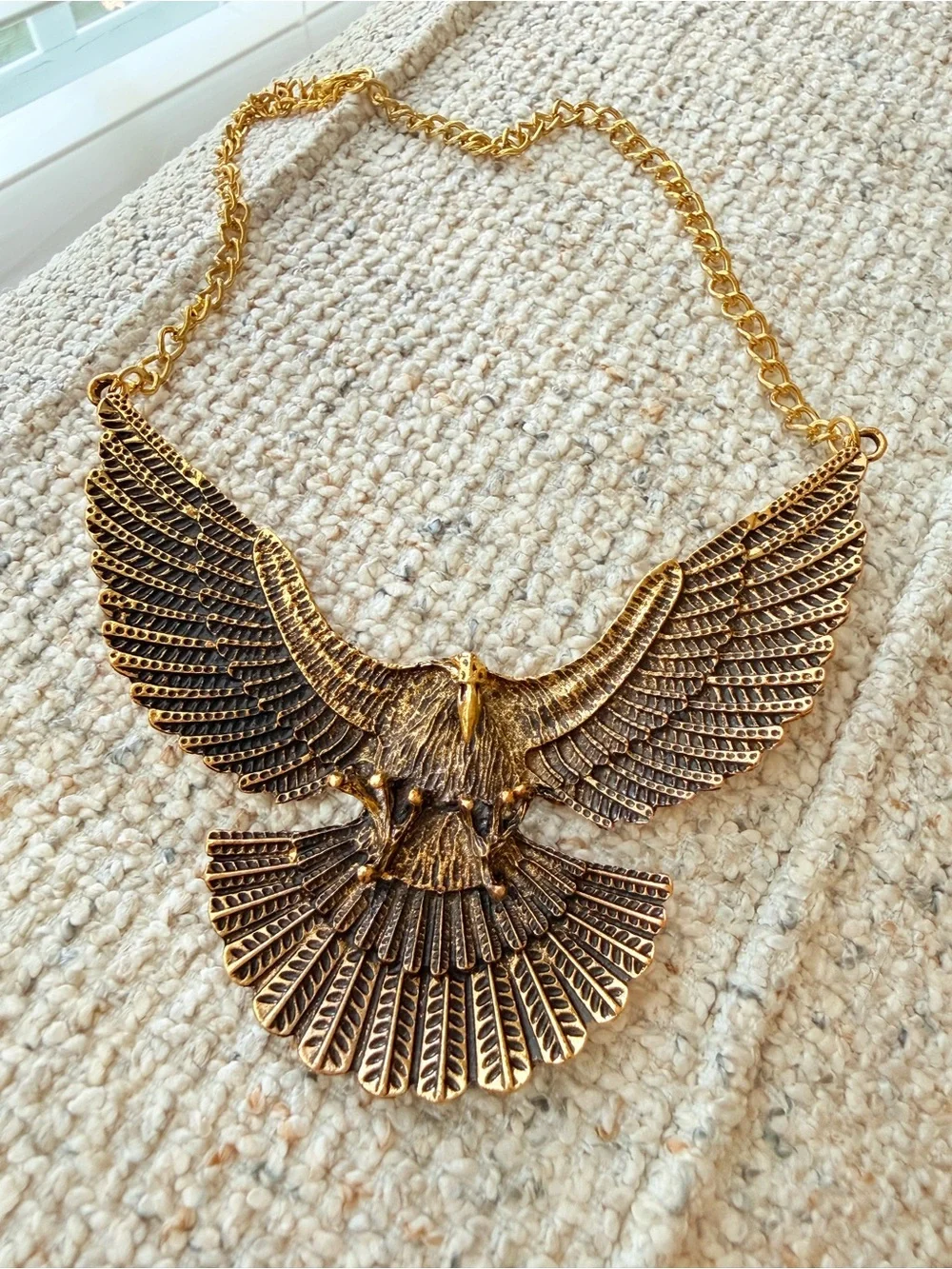 Gold Eagle Statement Necklace - Bold Winged Pendant